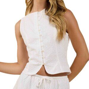 Sadie & Sage Sundream Eyelet Buttondown Vest Top